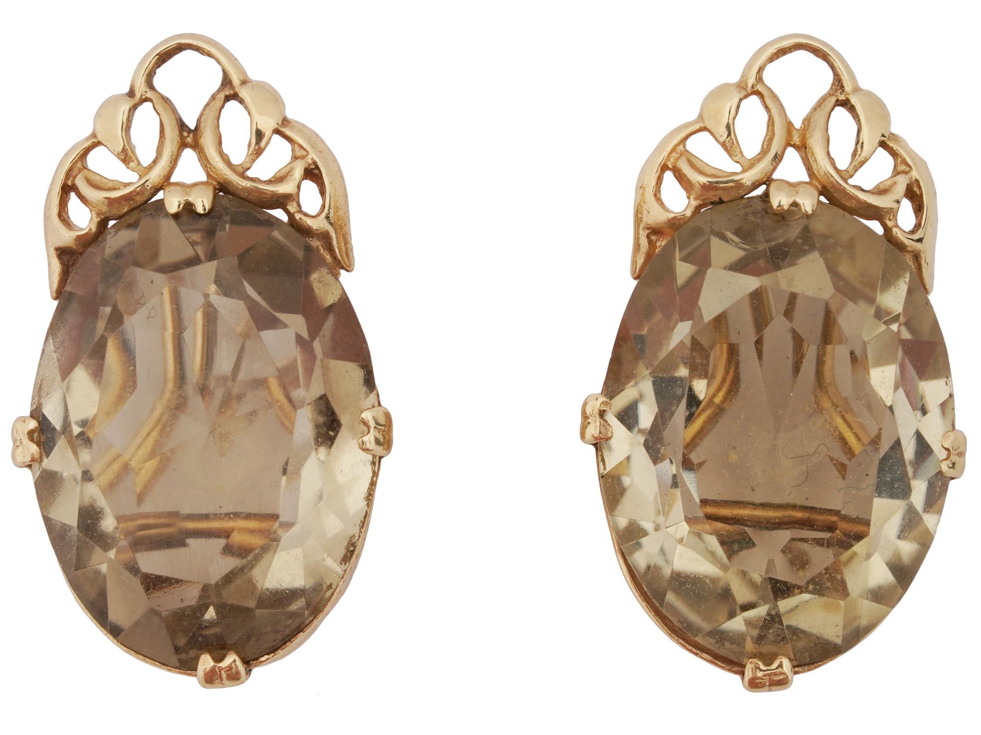 PAIR OF VINTAGE 14K GOLD AND SMOKY TOPAZ EARRINGS PIC-